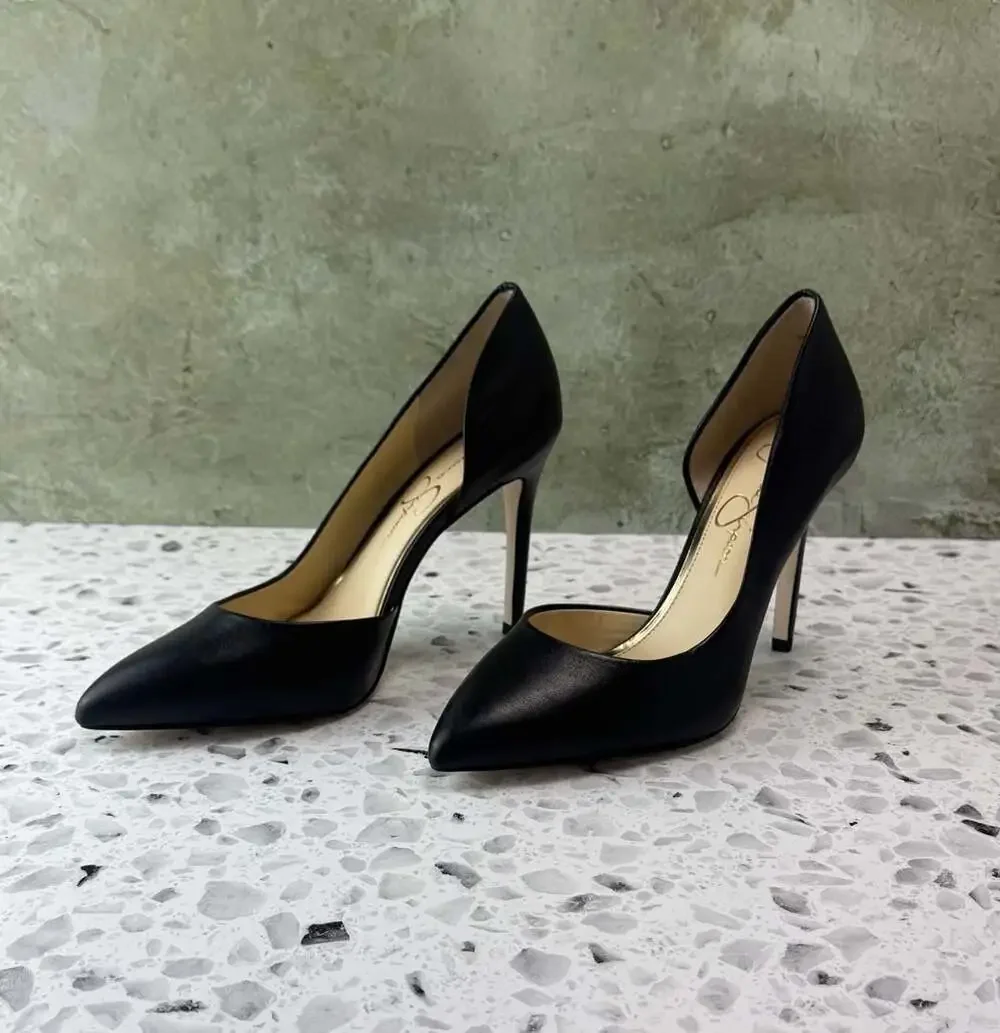 Jessica Simpson Prizma Black D'Orsay Pointed Toe Stiletto Pumps Sz 8W